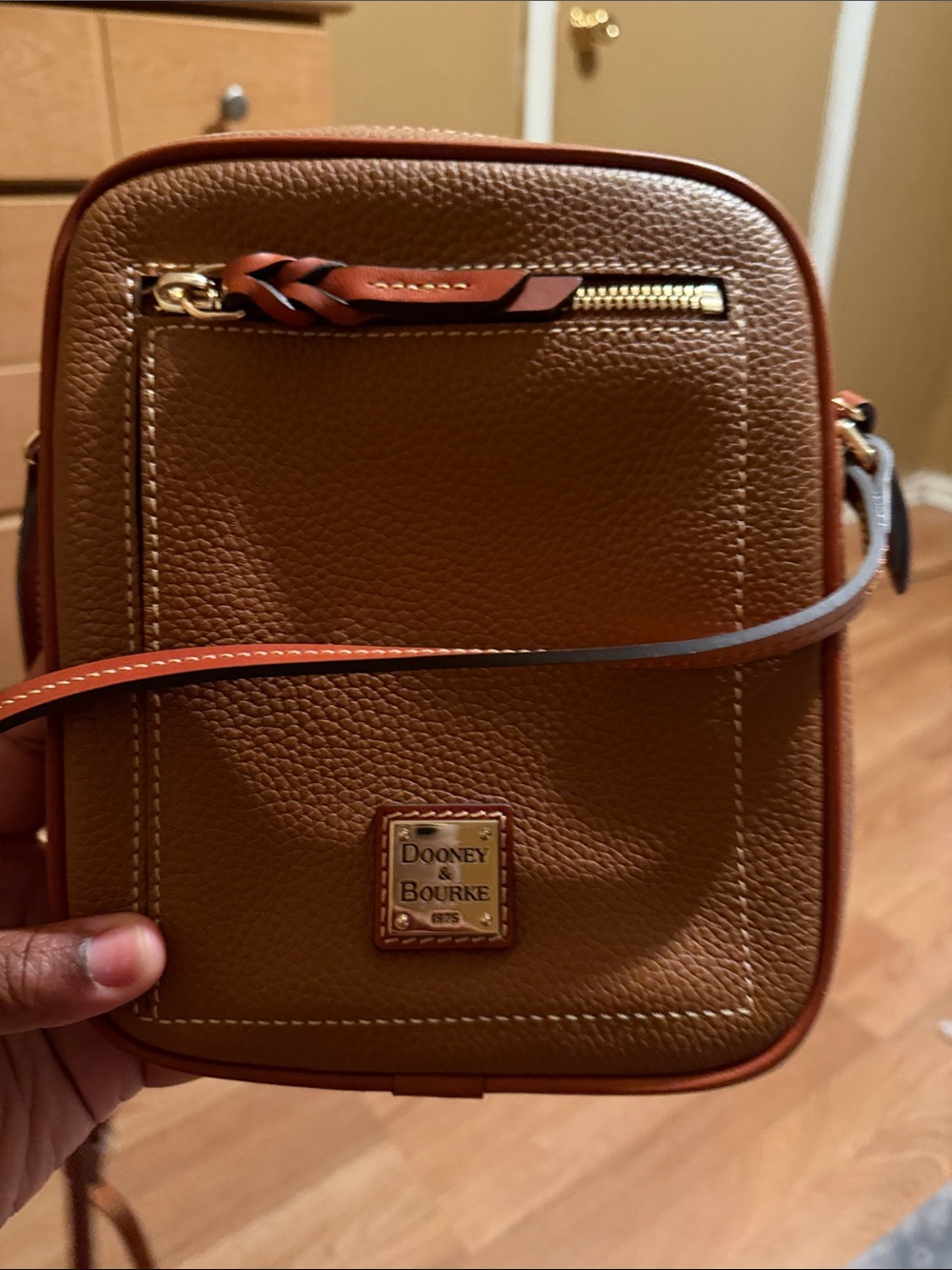 Dooney & Bourke Brown Pebble Leather Crossbody with Tan Strap